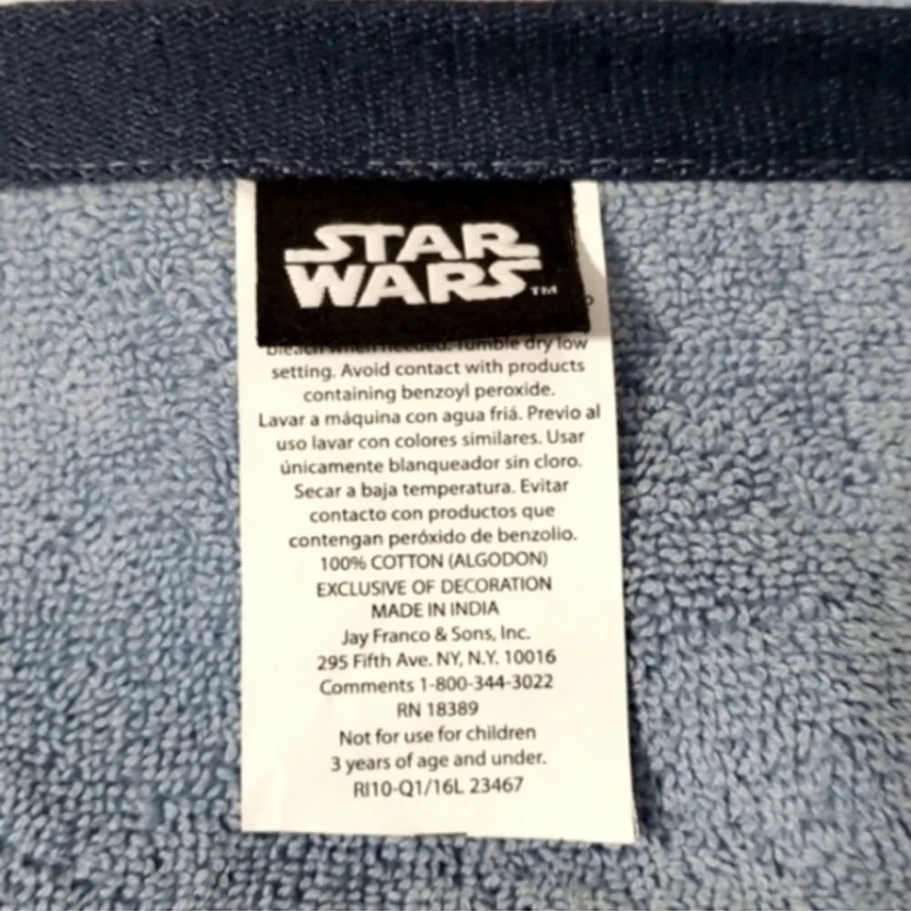 Disney Star Wars Embroidered Darth Vader Blue Bath Towel New with Tags